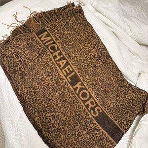 Michael Kors Brown Leopard Logo Scarf